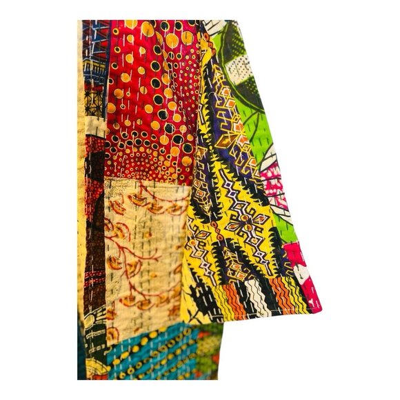 Raj Kantha Kimono Colorful Handmade Long Bell Sleeves Boho Hippie Robe OS NWOT - Picture 2 of 6
